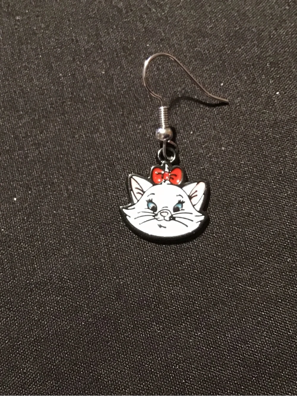 White Cat Face Earrings with Red Bow - Cute Cat Pet Accessory